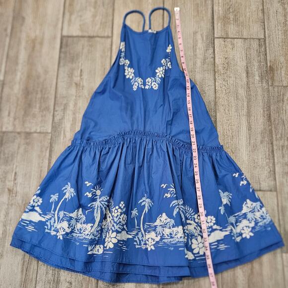 Free People‎ Deserted Island Mini Dress Women L Blue Open Back Boho Summer Beach - Picture 4 of 13